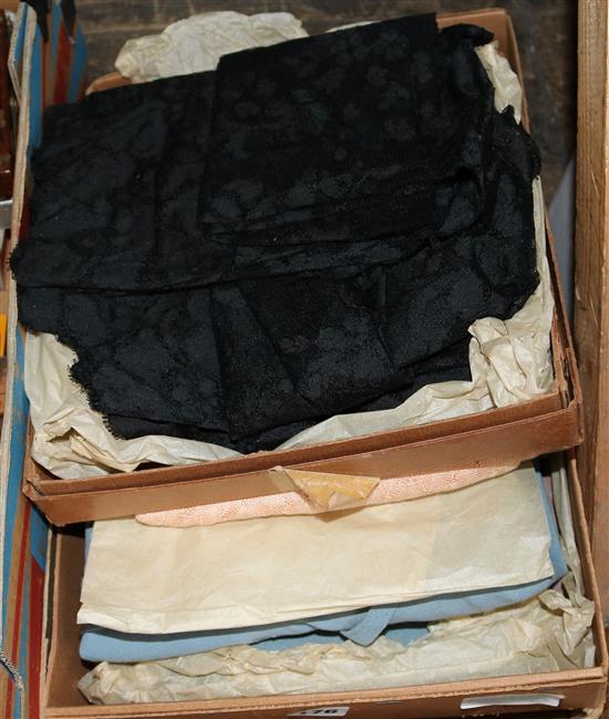 Black lace stole, scarf, pink shawl & 1940s wool dress